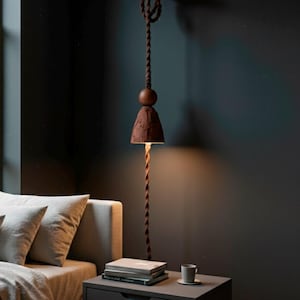 Einzigartige Stecker in Terrakotta Wand Scone: Makramee Schnur Anhänger | Rustikale Boho Beleuchtung