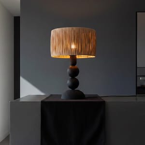 Wabi Sabi Table Lamp, Handmade Black Clay Desk Light, Organic Modern