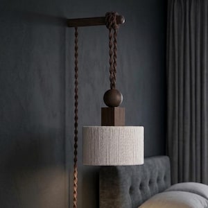 Plug-in Pendant Light , Handmade Woven Rope Shade , Custom Color Rustic Lamp
