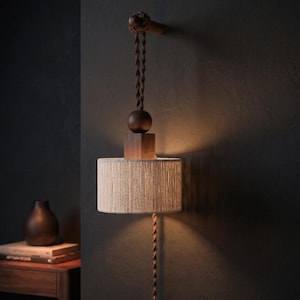 Plug in Wall Sconce Lamp :Woven Rope  Shade , Bedside Light