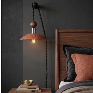 Stecker in Terrakotta Wandleuchte: Makramee Schnur Anhänger | Rustikale Boho Beleuchtung