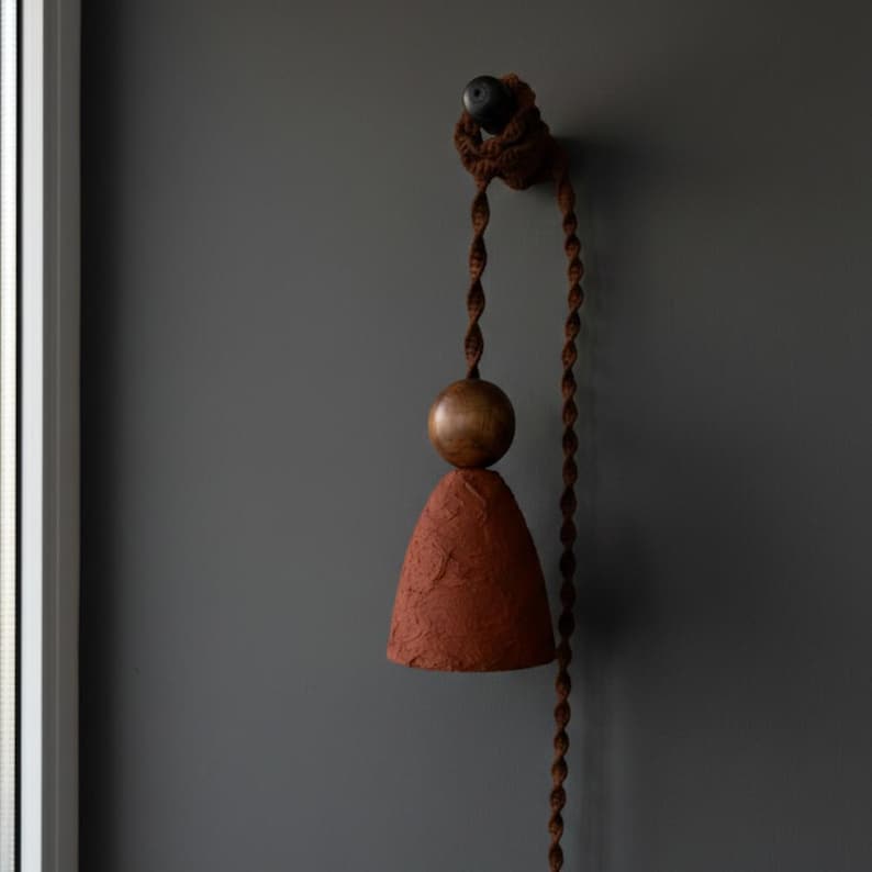 Unique Plug in Terracotta Wall Scone: Macrame Cord Pendant | Rustic Boho Lighting image 13
