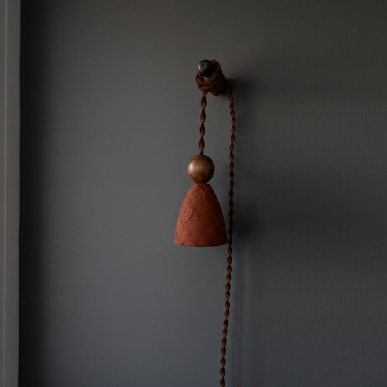Unique Plug in Terracotta Wall Scone: Macrame Cord Pendant | Rustic Boho Lighting image 15
