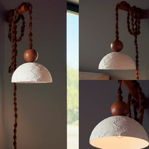 Plug in Wall Sconce Lamp : Black Clay Travertine Shade , Bedside Light image 7