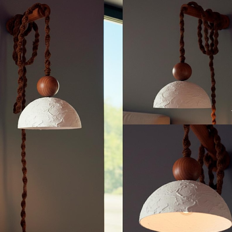 Plug in Wall Sconce Lamp : Black Clay Travertine Shade , Bedside Light image 7