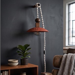 Terracotta Pendant Light Plug in   | XL Globe Lampshade | Macrame  Cord