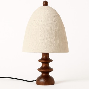 Walnut Wood Table Lamp: Vintage Linen Lampshade, Desk or Bedside Light