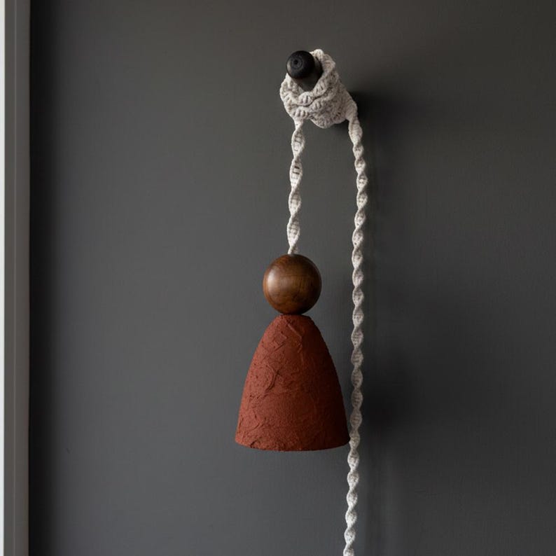 Unique Plug in Terracotta Wall Scone: Macrame Cord Pendant | Rustic Boho Lighting image 12