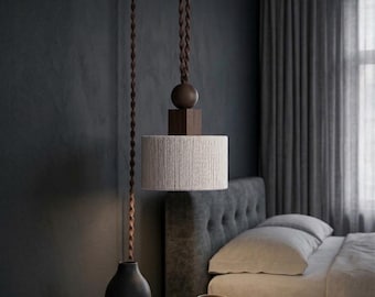 Plug-in Pendant Light , Handmade Woven Rope Shade , Custom Color Rustic Lamp