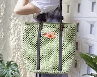 Woven Large Tote Shoulder Bag – Summer Beach Purse, Casual Everyday Bag, Boho Style Handbag, Lightweight Travel Tote, Gift for Her