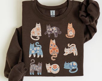 Boho Floral Cat Sweatshirt: Country Bohemian Style