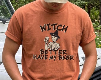 Halloween-öl-T-shirt: Rolig läskig häxa skräck komfortfärger Tee