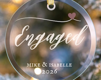 First Christmas Engaged Glass Ornament, Personalized Engagement Gift, Mr And Mrs Gift, Custom Couple Gifts