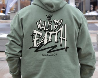 Men&#39;s Christian Hoodies Walk By Faith Christian Hoodie Bible Verse Hoodies Jesus Hoodie Christian Men Gifts Christian Sweatshirt God