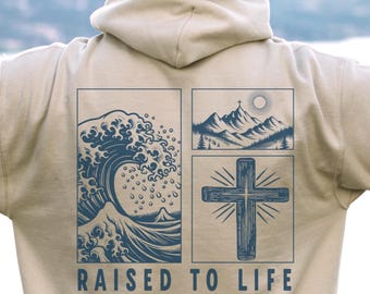 Sudadera cristiana para hombre, sudadera con capucha de bautismo "Resucitado a la vida", sudadera con capucha con versículo bíblico, regalo para él, sudadera cristiana con capucha, Romanos 6:4, camiseta bíblica