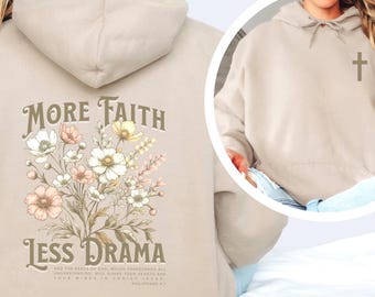 Felpa cristiana, felpa con cappuccio di Gesù con parole sul retro, felpa con cappuccio con versetti della Bibbia, felpa con cappuccio Less Drama, maglione della fede, abbigliamento religioso