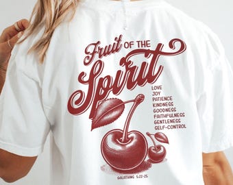 T-shirt met christelijke afbeelding van de vrucht van de Geest, trendy T-shirt met bijbeltekst voor jeugdgroepen, T-shirt met bijbeltekst en graphic, comfortabele ronde hals in preppy kleuren