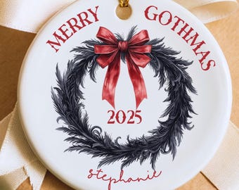 Personalized Merry Gothmas Christmas Tree Ornaments, Goth Gifts, Christmas Decor, Stocking Tags, Yule Ornaments, Nightmare Goth Ornament
