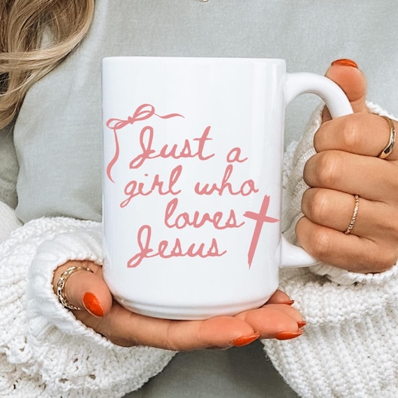 Christian Coffee Mug Just a Girl Who Loves Jesus 15oz Ceramic Cup Christianity Gift
