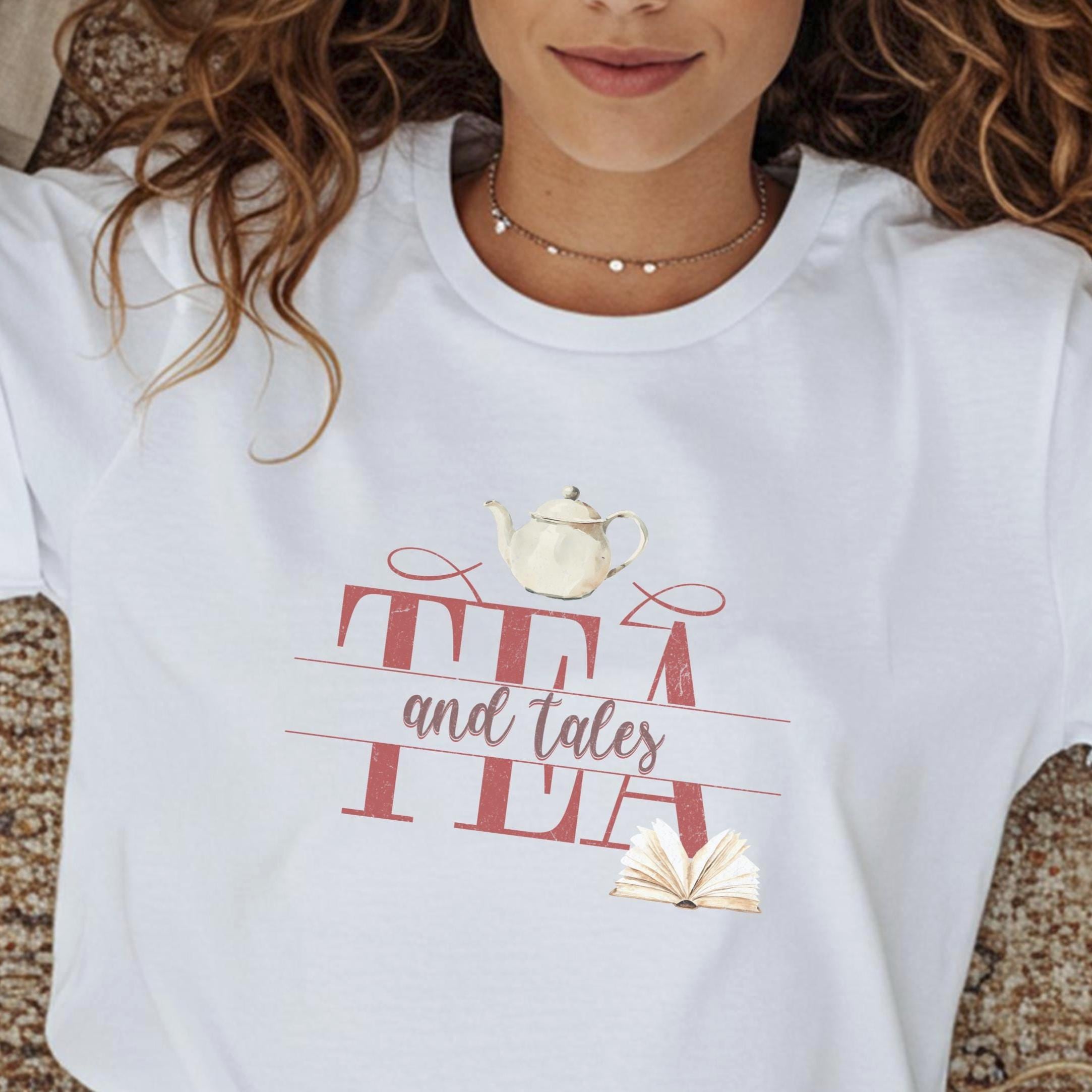 Tea and Tales Shirt, Bookish Shirt, Library Gift, Book Lover Shirt, Reading Tshirt, Bookworm T-Shirt, Reading Teacher Tee, Cute Teacher Gift