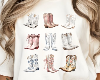 Camisa vaquera con lazo y botas, colores cómodos, camisa con lazo rosa, moderna, de gran tamaño, para chica de campo, regalo de cumpleaños para novia, camiseta vaquera estética