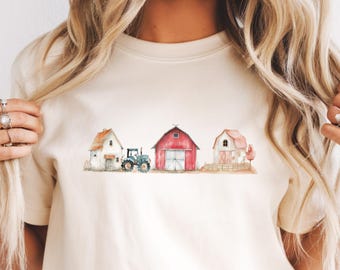 Watercolor Country Barn Shirt, Farmer Gift, Homesteader Gifts, Comfort Colors Farm Life Graphic Tee
