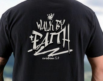 Camiseta "Walk by Faith", camiseta cristiana para hombre, camiseta con versículos bíblicos en colores cómodos, camiseta con las Escrituras, regalo para los amantes de Jesús