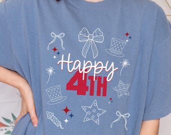 Maglietta da donna per il 4 luglio, maglietta Comfort Colors, maglietta Doodle USA, magliette per il 250° anniversario, magliette patriottiche, regalo per il giorno dell'indipendenza