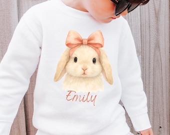 Girls Easter Bunny Sweatshirt, Custom Easter Sweater, Kids Sweatshirts, Personalized Kid's Rabbit Shirt, Cute Coquette Bunnies Gift