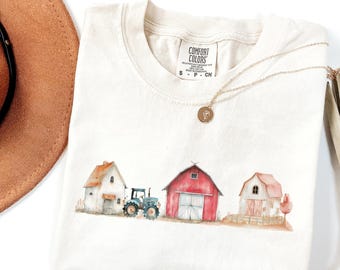 Watercolor Country Barn Shirt: Comfort Colors Farm Life Graphic Tee