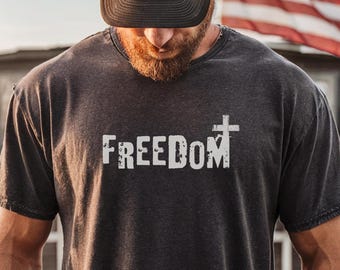 Men's Christian Shirt, Comfort Colors Tshirts, Freedom Cross T-Shirt, Religious Gifts, Jesus Lover Faith Based T-Shirt, Independence Day