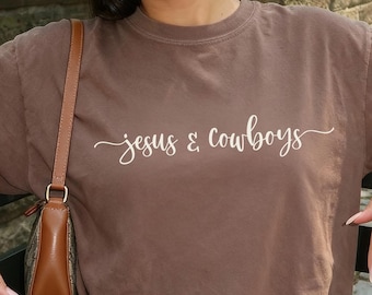 Camiseta de Jesús y vaqueros, colores cómodos, regalo para vaqueras, campestres, vaqueras, cristianas, para amantes de Jesús