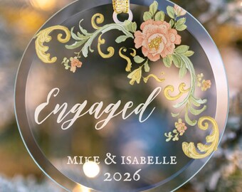 First Christmas Engaged Glass Ornament, Personalized Engagement Gift, Mr And Mrs Gift, Custom Couple Gifts