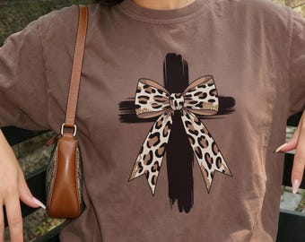 Leopard Cross Shirt, Comfort ColorsTee, Christian Merch, Jesus Shirts, Coquette Cheetah Gifts, Christian Apparel