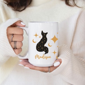 Personalized Fox Forestcore Mug, Celestial 15oz Ceramic Coffee Mug, Fox Gifts, Witchy Nature Lover Cup, Mystic Fox Cup, Coffee Lover Gift