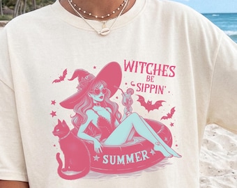 Komfort Farben Summerween Shirt, Retro Sommer Hexe Shirt, gruseliges Halloween T-Shirt, Strand Urlaub Tshirt, Sommer Geschenke