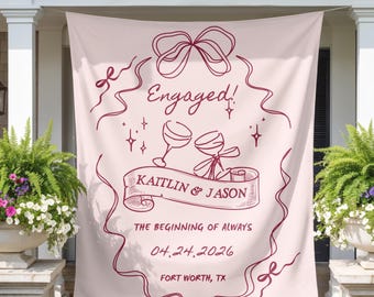 Personalized Engagement Party Banner, Bachelorette Tapestry, Wedding Photo Backdrop, Custom Bridal Shower Decor, Reception Welcome Sign