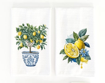 Lemon Tree Kitchen Towel, Chinoiserie Mediterranean Decor