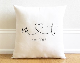 engagement gift,  2nd anniversary gift, personalized initials and heart pillow cover, personalized wedding pillow cover, cotton anniversary