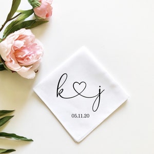 personalized handkerchief, wedding handkerchief, initials and heart hankie, gift from bride to groom, mother of the bride gift