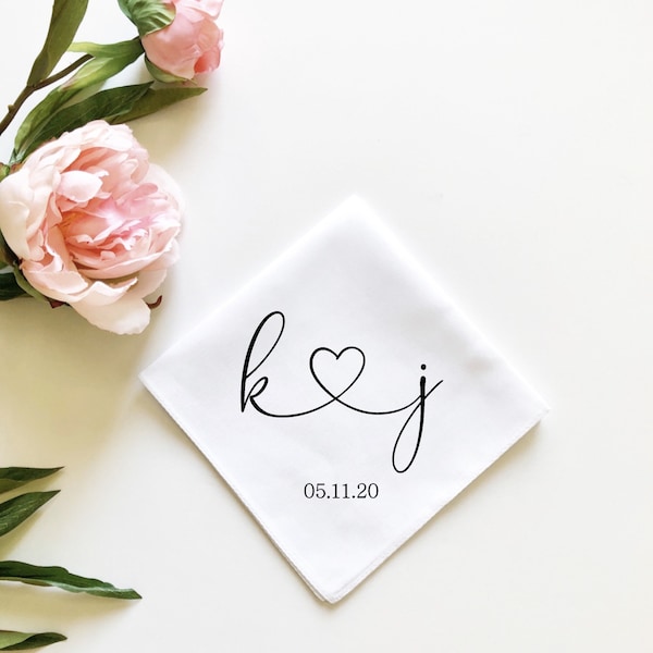 personalized handkerchief, wedding handkerchief, initials and heart hankie, gift from bride to groom, mother of the bride gift