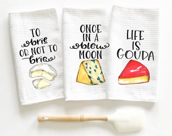 funny kitchen towels, cheese decor, life is gouda kitchen towel, housewarming gift, hostess gift, cheese towels, gift for cook