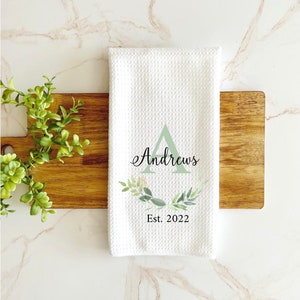 personalized dish towel, monogrammed towel, newlywed gift, custom tea towel, farmhouse dish towel, waffle towel