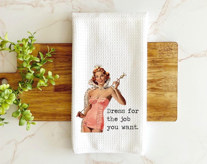 Funny Retro Housewife Waffle Weave Kitchen Towel