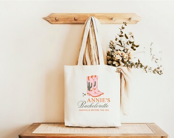 Nashville Bachelorette Party Canvas Tote Bag, Bridal Gift