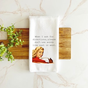 funny dish towel, waffle towel, cute kitchen towel, funny kitchen towel, retro housewife, gift for her under 20