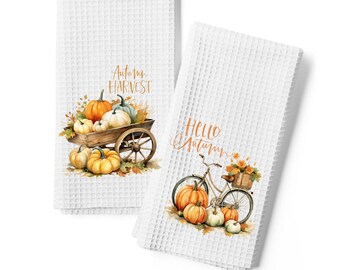 fall kitchen towel, hello autumn kitchen towel, Thanksgiving towel, fall kitchen tea towel, fall kitchen decor, hostess gift, seasonal gift