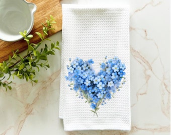 forget me not kitchen towel, blue floral dish towel, farmhouse kitchen towel, spring kitchen towel, farmhouse kitchen decor, waffle towel