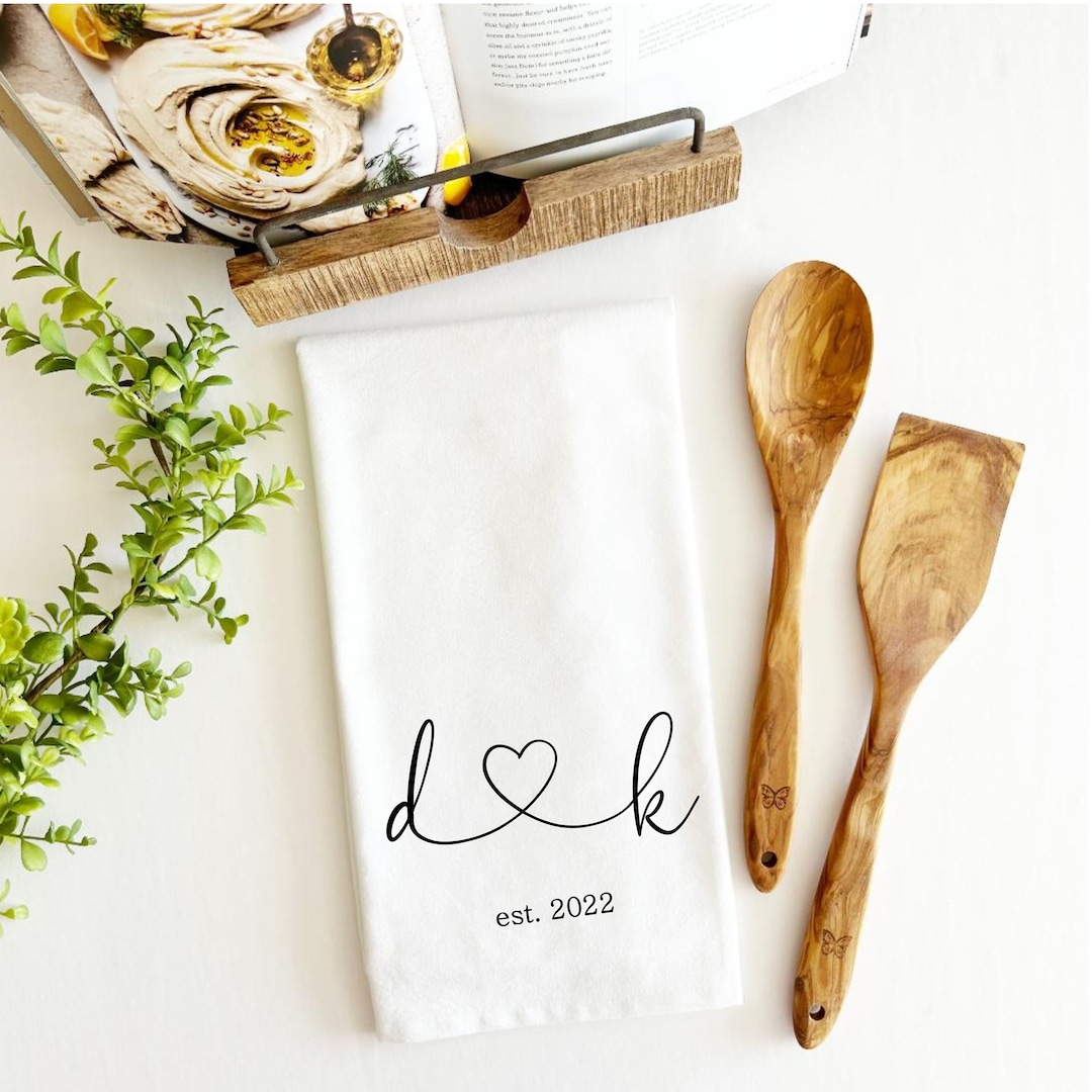Tea Towel, Bridal Shower Gift, Personalized Initials and Heart Tea ...