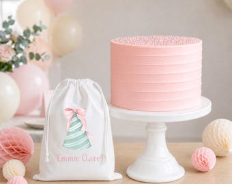 Birthday Favor Bag Girl Party Drawstring Custom Goodie Personalized Treat Pouch Celebration Gift Sack Hat Theme Kid Event Reusable Tote